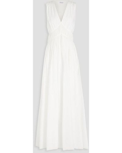 Brunello Cucinelli Shirred Cotton-poplin Maxi Dress - White