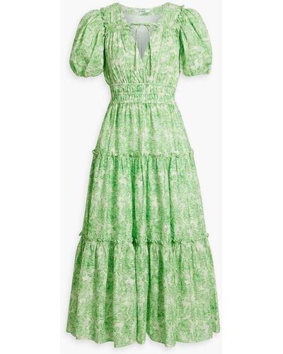 10 Crosby Derek Lam Philippa Tiered Printed Cotton-jacquard Midi Dress - Green