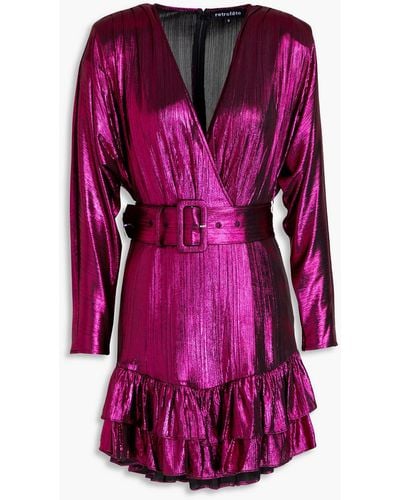 retroféte Maureen Wrap-effect Metallic Jersey Mini Dress - Purple