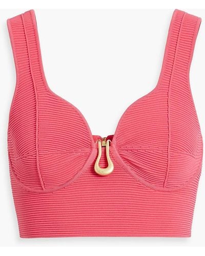 Aje. Clay Cropped Embellished Ribbed-knit Top - Pink