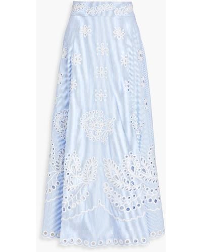 RED Valentino Striped Broderie Anglaise Cotton Maxi Skirt - Blue