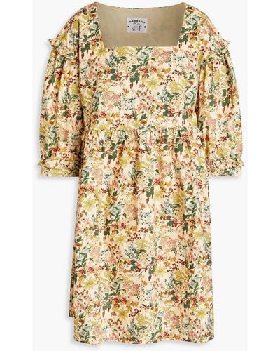 Meadows Daphne Gathered Floral-print Organic Cotton Mini Dress - Natural
