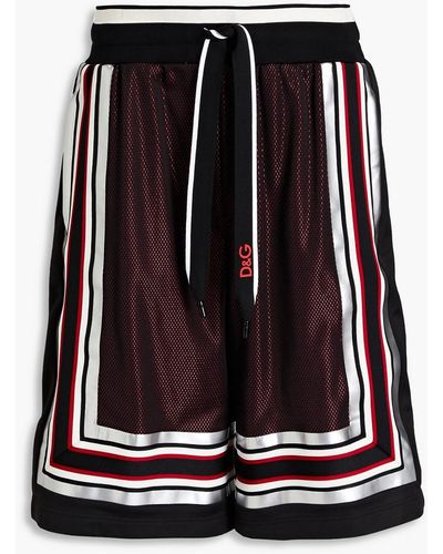 Dolce & Gabbana Gestreifte shorts aus jersey mit mesh-einsatz und metallic-effekt - Schwarz