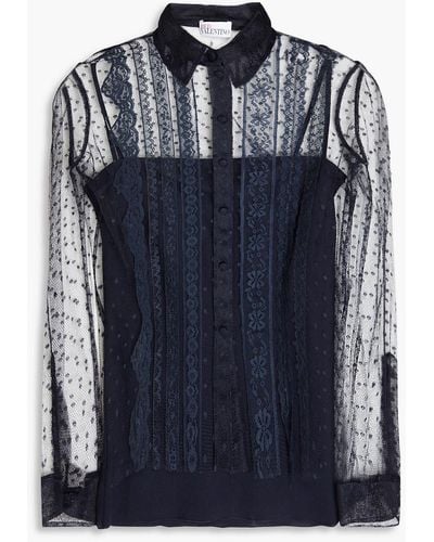 RED Valentino Lace-trimmed Point D'esprit Shirt - Blue