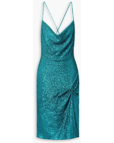 Rebecca Vallance Missing Hours Draped Sequined Stretch-tulle Dress - Blue
