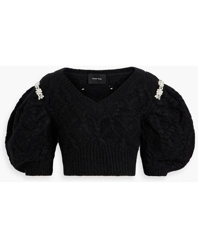 Simone Rocha Cropped Embellished Cable-knit Alpaca-blend Sweater - Black