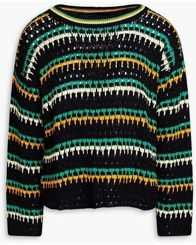 Sandro Striped Pointelle-knit Jumper - Green