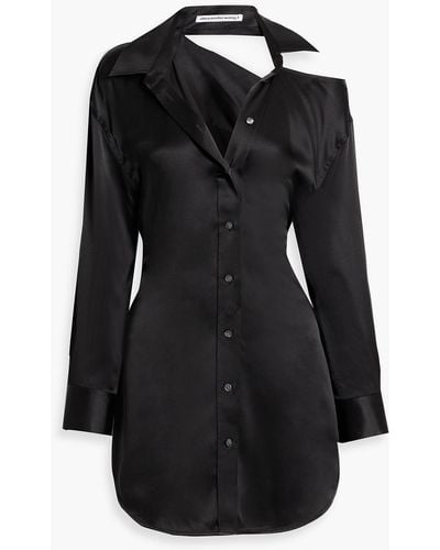 T By Alexander Wang Cutout Silk-satin Mini Shirt Dress - Black