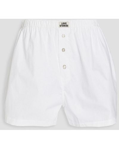 Love Stories James Button-embellished Cotton-poplin Pajama Shorts - White