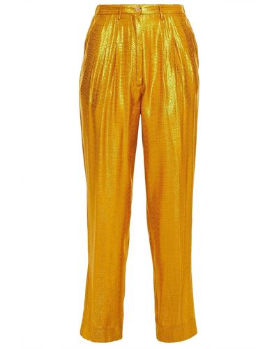 Forte Forte Pleated Metallic Jacquard Tapered Pants - Yellow