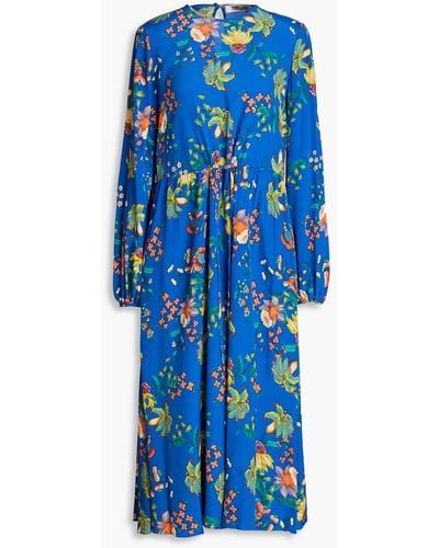 Diane von Furstenberg Midikleid aus crêpe de chine mit floralem print - Blau