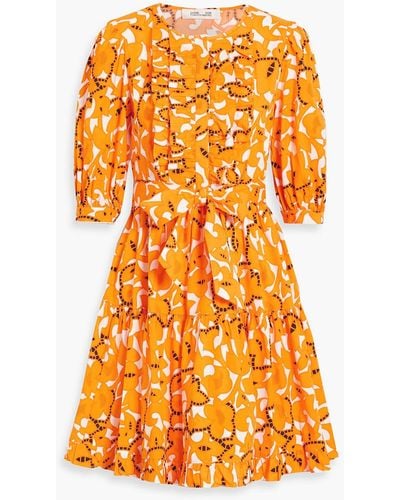 Diane von Furstenberg Roberta Ruffled Printed Cotton-blend Poplin Mini Dress - Orange
