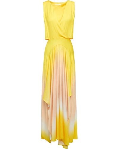 Maje Resia Tie-dye V-neck Sleeveless Satin Maxi Dress - Yellow