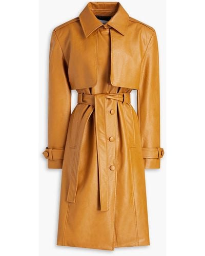 Each x Other Belted Faux Leather Trench Coat - Orange