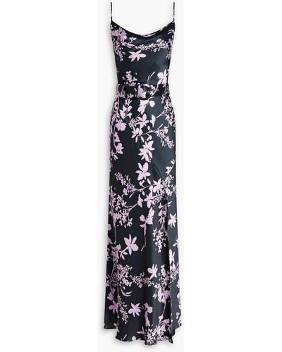 Nicholas Simone Belted Floral-print Silk-satin Maxi Dress - Purple