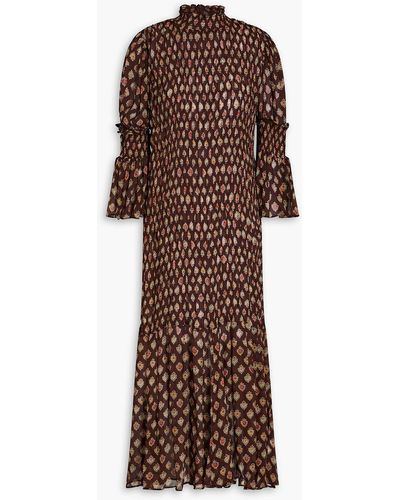 byTiMo Ruffle-trimmed Printed Georgette Midi Dress - Brown