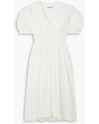 SINDISO KHUMALO The Vanguard Gathered Broderie Anglaise Cotton Midi Dress - White