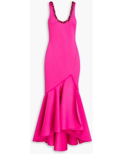 Badgley Mischka Asymmetric Embellished Scuba Gown - Pink