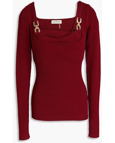 Nicholas Elisabet Chain-embellished Ribbed-knit Top - Red