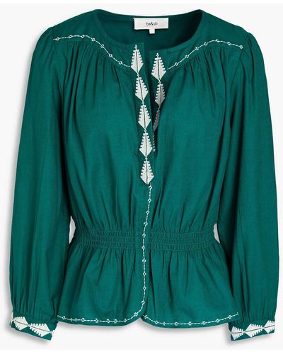 Ba&sh Embroidered Cotton-blend Twill Blouse - Green