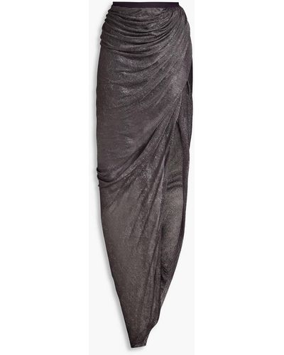 Rick Owens Wrap-effect Ruched Metallic Knitted Maxi Skirt - Grey