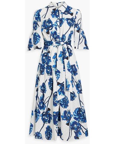 Diane von Furstenberg Aveena Floral-print Broderie Anglaise Cotton Midi Shirt Dress - Blue