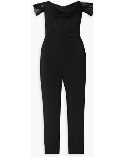 Cushnie Off-the-shoulder Silk Tulle-trimmed Crepe Jumpsuit - Black