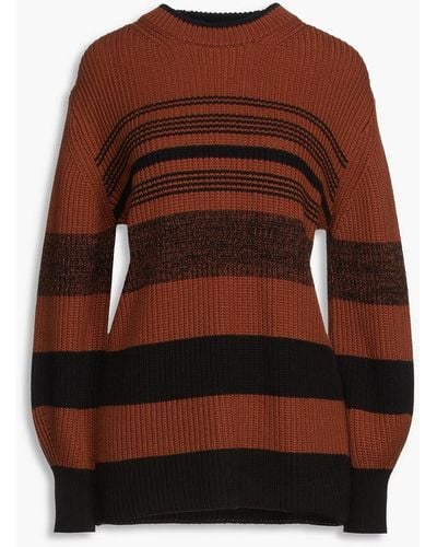 Proenza Schouler Lofty Striped Ribbed Cotton And Cashmere-blend Jumper - Brown
