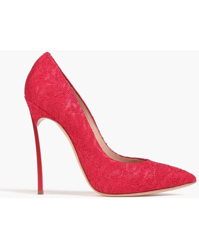 Casadei Metallic Corded Lace Court Shoes - Red