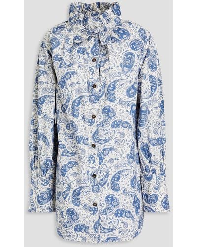 Ganni Paisley-print Cotton-poplin Shirt - Blue