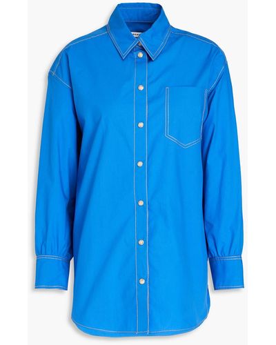 Sandro Candide Topstitched Cotton-poplin Shirt - Blue