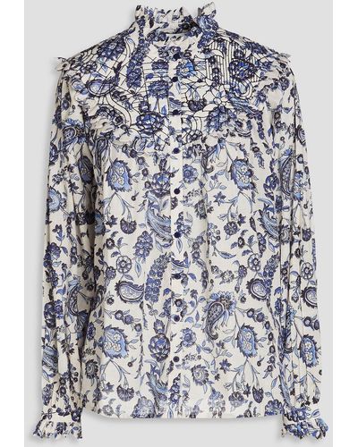 Claudie Pierlot Chance Ruffled Floral-print Cotton Shirt - Blue