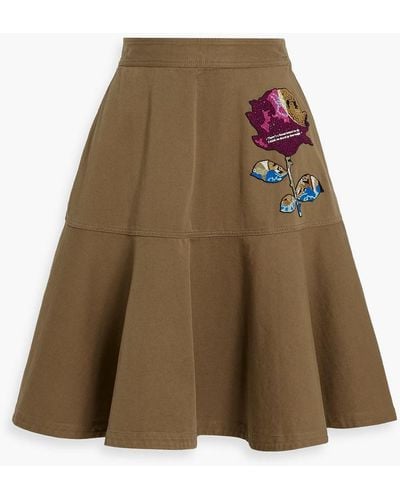Valentino Garavani Embellished Cotton-twill Skirt - Natural