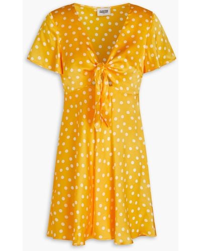 Claudie Pierlot Cutout Knotted Polka-dot Silk-satin Mini Dress - Yellow