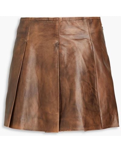 REMAIN Birger Christensen Pleated Leather Mini Skirt - Brown