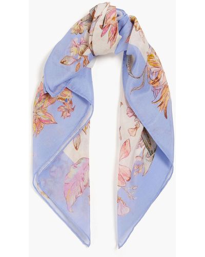 Zimmermann Floral-print Cotton And Silk-blend Scarf - Blue