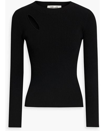 Diane von Furstenberg Lisbon Cutout Ribbed-knit Sweater - Black