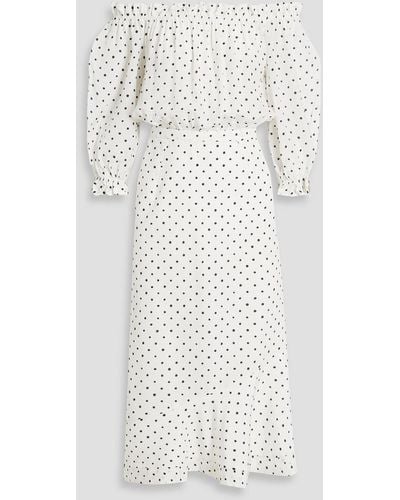 Saloni Grace Off-the-shoulder Polka-dot Silk-crepe Midi Dress - White