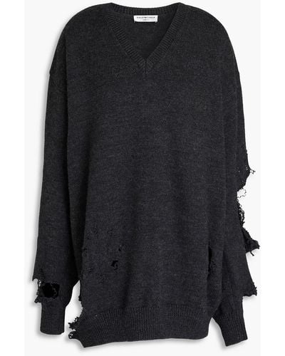 Balenciaga Oversized Distressed Wool Sweater - Black