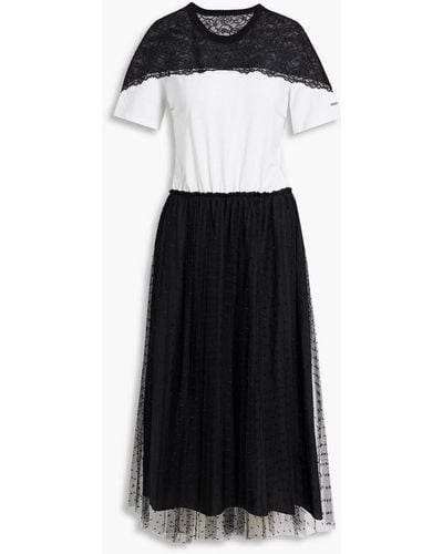 RED Valentino Point D'esprit, Lace And Cotton-jersey Midi Dress - Black