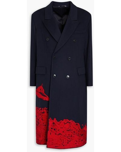 Valentino Garavani Double-breasted Embroidered Wool And Cashmere-blend Felt Coat - Blue