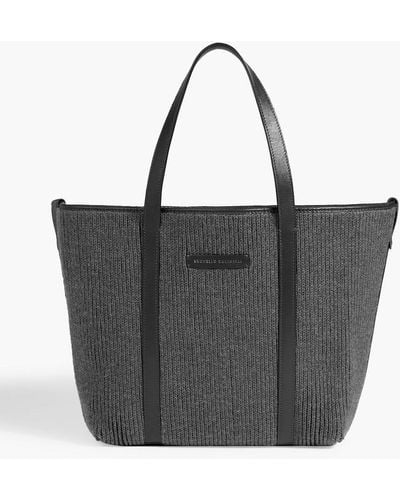 Brunello Cucinelli Leather-trimmed Knitted Tote - Black