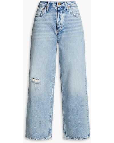 Rag & Bone Malvern Cropped Distressed High-rise Wide-leg Jeans - Blue