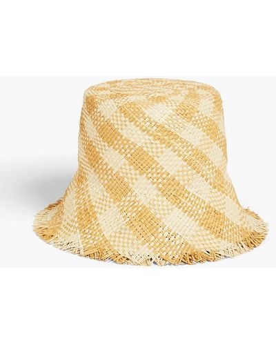 Eugenia Kim Ramona Frayed Checked Straw Bucket Hat - Natural