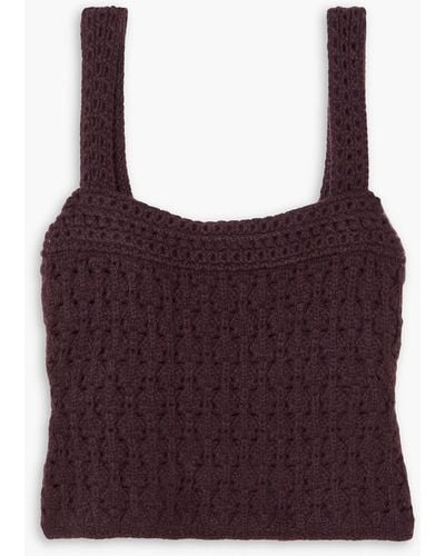 Vince Cropped Crochet-knit Wool And Cashmere-blend Top - Purple