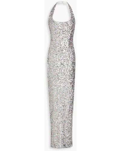 Rasario Sequined Tulle Halterneck Gown - White