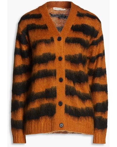 ALEXACHUNG Striped Brushed Knitted Cardigan - Orange