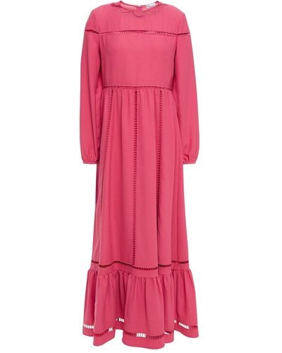 RED Valentino Lattice-trimmed Gathered Crepe Maxi Dress - Pink