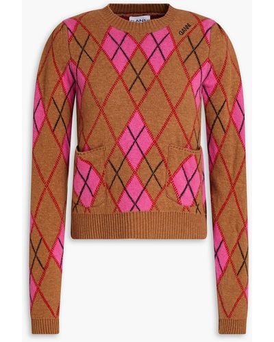 Ganni Argyle Jacquard-knit Wool-blend Sweater - Red