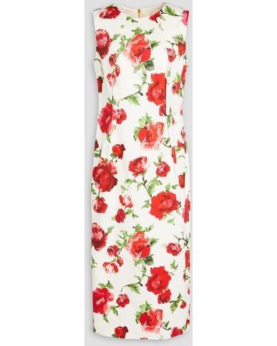 Carolina Herrera Floral-print Cotton-blend Twill Midi Dress - Red